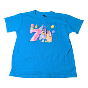 Bluey - 7th Birthday - Kids Shirt-Size Small-Bingo and Bluey Celebrate 7 Gildan